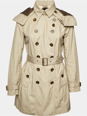 Burberry Brit Beige Cotton Double Breasted Trench Coat NO BELT